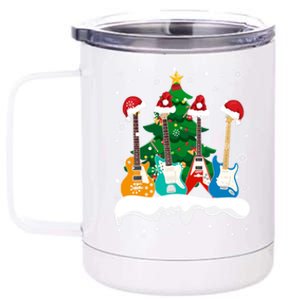 Guitar Santa Snow Christmas Tree Funny For Music Lovers Xmas Great Gift 12 oz Stainless Steel Tumbler Cup