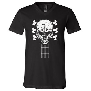 Guitar Skull Skeleton Rock n Roll Music for Guitar Player V-Neck T-Shirt