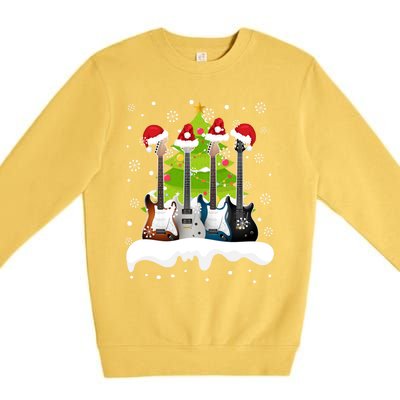 Guitar Santa Snow Christmas Tree Funny For Music Lovers Xmas Gift Premium Crewneck Sweatshirt