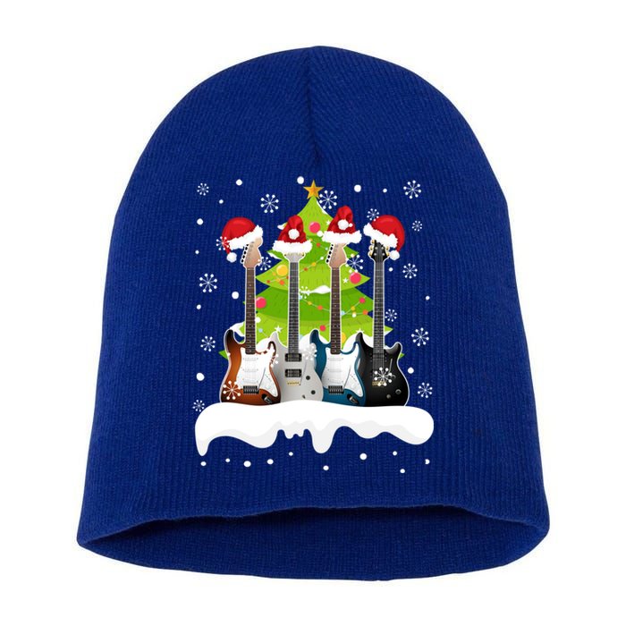 Guitar Santa Snow Christmas Tree Funny For Music Lovers Xmas Gift Short Acrylic Beanie