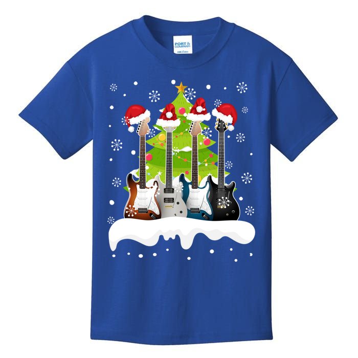 Guitar Santa Snow Christmas Tree Funny For Music Lovers Xmas Gift Kids T-Shirt