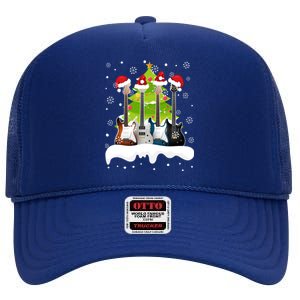 Guitar Santa Snow Christmas Tree Funny For Music Lovers Xmas Gift High Crown Mesh Back Trucker Hat