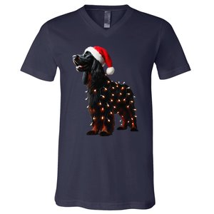 Gordon Setter Santa Hat Christmas Lights Dog Owner Mom Dad V-Neck T-Shirt