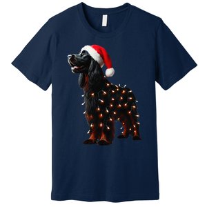 Gordon Setter Santa Hat Christmas Lights Dog Owner Mom Dad Premium T-Shirt