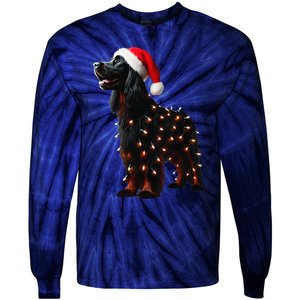 Gordon Setter Santa Hat Christmas Lights Dog Owner Mom Dad Tie-Dye Long Sleeve Shirt