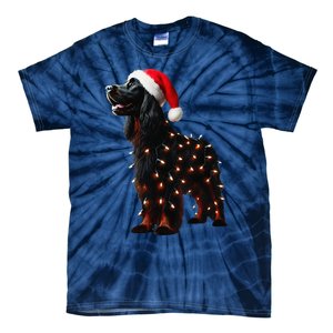 Gordon Setter Santa Hat Christmas Lights Dog Owner Mom Dad Tie-Dye T-Shirt