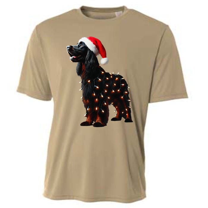 Gordon Setter Santa Hat Christmas Lights Dog Owner Mom Dad Cooling Performance Crew T-Shirt