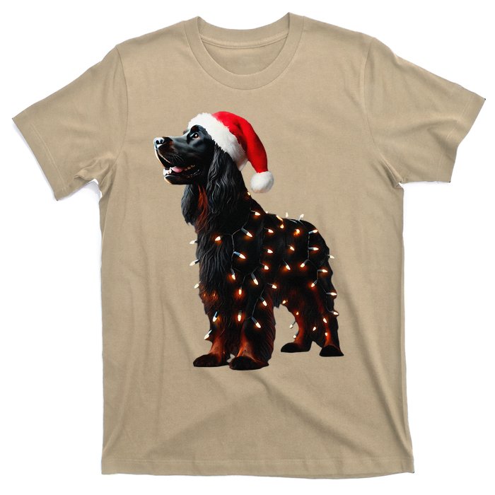 Gordon Setter Santa Hat Christmas Lights Dog Owner Mom Dad T-Shirt