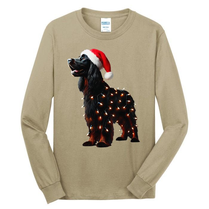 Gordon Setter Santa Hat Christmas Lights Dog Owner Mom Dad Tall Long Sleeve T-Shirt