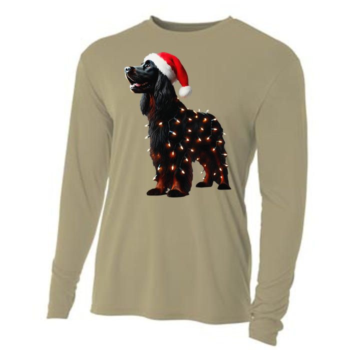 Gordon Setter Santa Hat Christmas Lights Dog Owner Mom Dad Cooling Performance Long Sleeve Crew