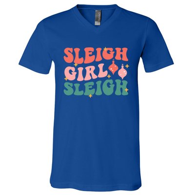 Groovy Sleigh Sleigh Pink Christmas Xmas Holiday Cool Gift V-Neck T-Shirt