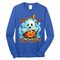 Groovy Spooky Season Cute Ghost Holding Pumpkin Halloween Long Sleeve Shirt