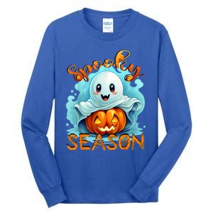 Groovy Spooky Season Cute Ghost Holding Pumpkin Halloween Tall Long Sleeve T-Shirt