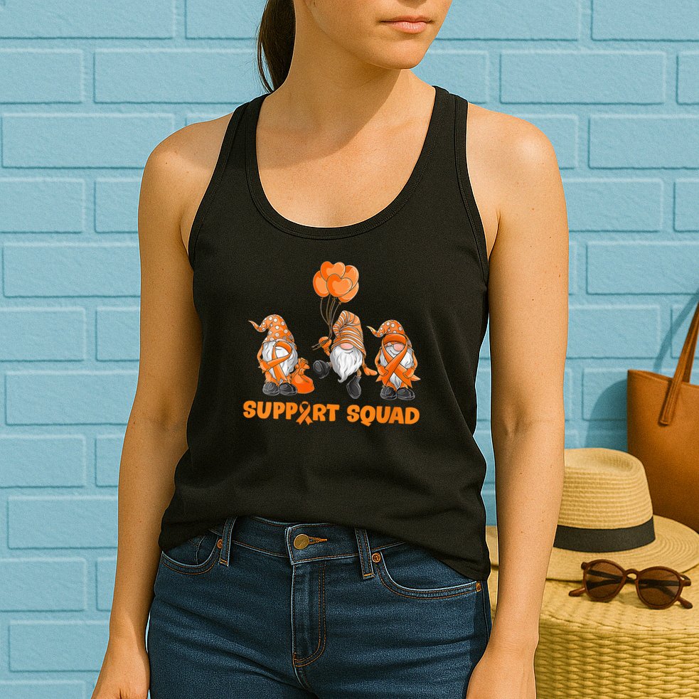 Gnomes Support Squad MS Awareness Orange Ribbon Womens Tank Top