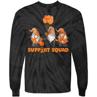 Gnomes Support Squad MS Awareness Orange Ribbon Tie-Dye Long Sleeve Shirt