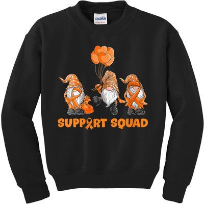Gnomes Support Squad MS Awareness Orange Ribbon Kids Sweatshirt