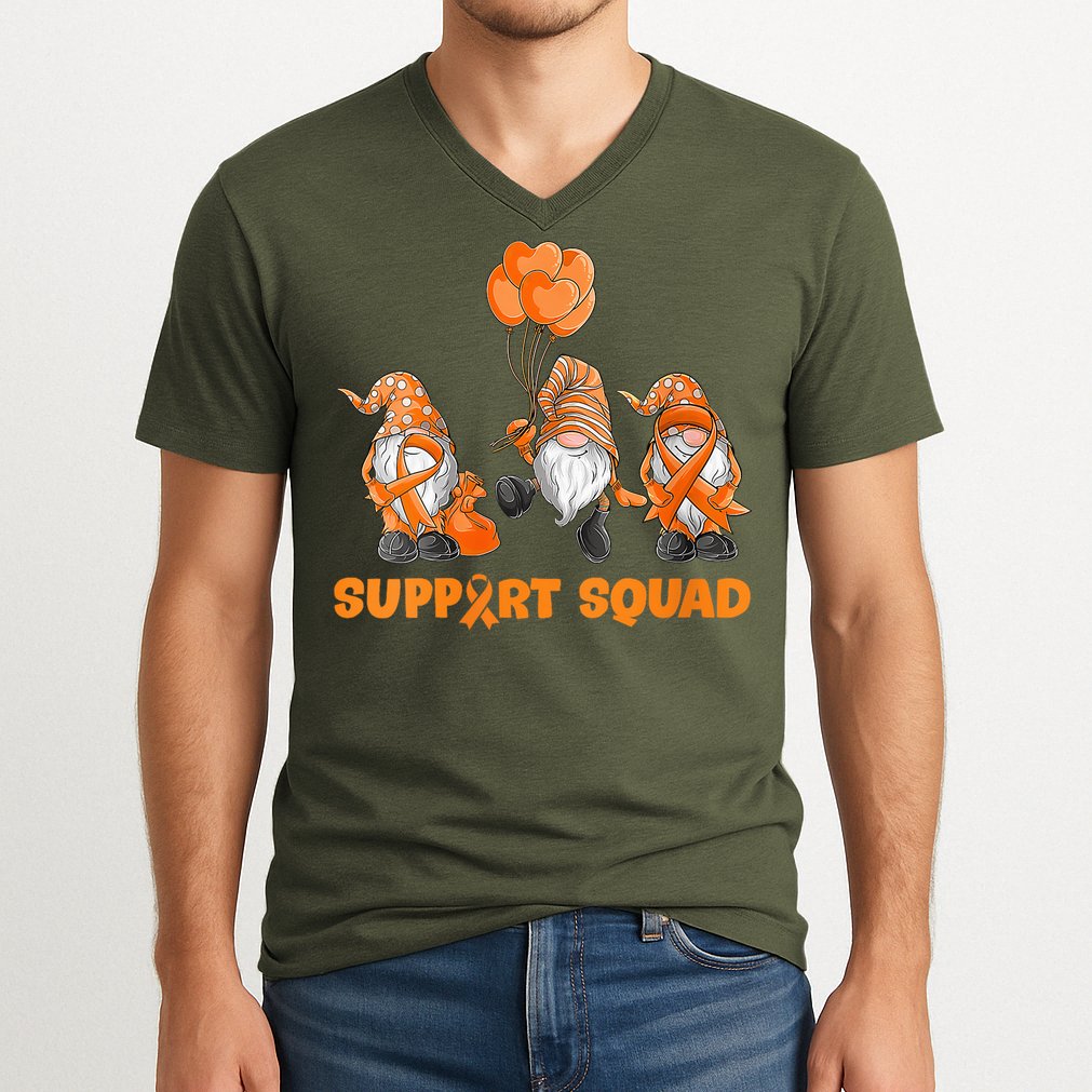 Gnomes Support Squad MS Awareness Orange Ribbon V-Neck T-Shirt