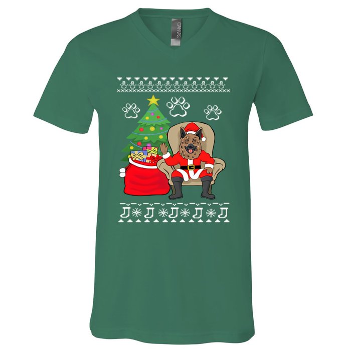 German Shepherd Santa Ugly Christmas V-Neck T-Shirt