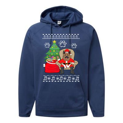 German Shepherd Santa Ugly Christmas Performance Fleece Hoodie