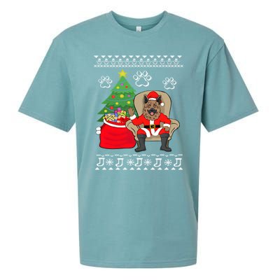 German Shepherd Santa Ugly Christmas Sueded Cloud Jersey T-Shirt