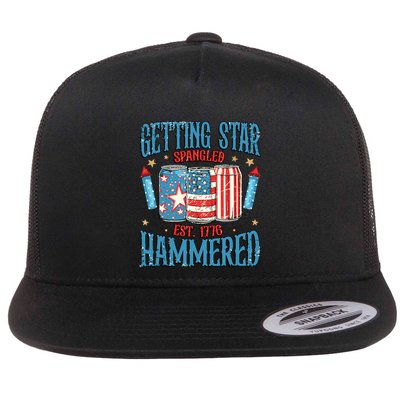Getting Star Spangled Hammered Funny America 4th Of July Flat Bill Trucker Hat