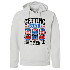 Getting Star Spangled Hammered Funny 4th Of July Patriotic Cute Gift Performance Fleece Hoodie