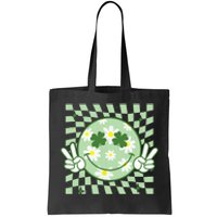 Groovy Shamrock Smile Face St Patricks Day Tote Bag