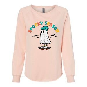 Ghost Skateboard Spooky Season Retro Halloween Costume Womens California Wash Sweatshirt