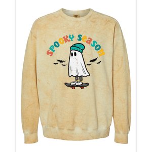 Ghost Skateboard Spooky Season Retro Halloween Costume Colorblast Crewneck Sweatshirt