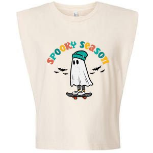 Ghost Skateboard Spooky Season Retro Halloween Costume Garment-Dyed Women's Muscle Tee