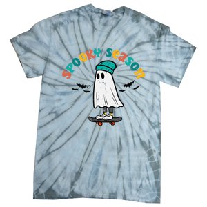 Ghost Skateboard Spooky Season Retro Halloween Costume Tie-Dye T-Shirt