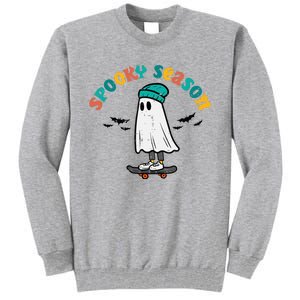 Ghost Skateboard Spooky Season Retro Halloween Costume Tall Sweatshirt