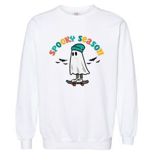 Ghost Skateboard Spooky Season Retro Halloween Costume Garment-Dyed Sweatshirt