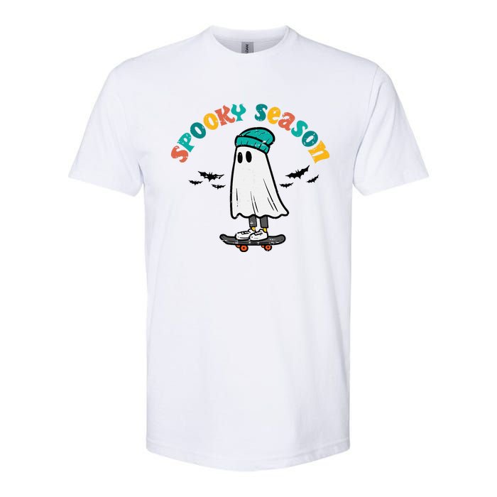 Ghost Skateboard Spooky Season Retro Halloween Costume Softstyle CVC T-Shirt