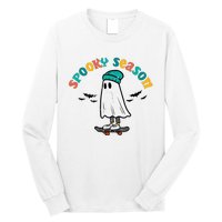 Ghost Skateboard Spooky Season Retro Halloween Costume Long Sleeve Shirt