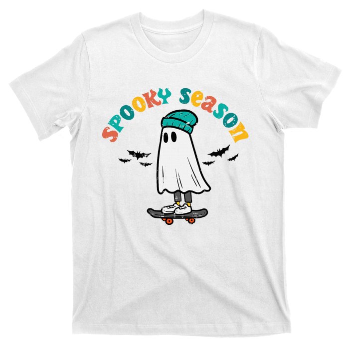 Ghost Skateboard Spooky Season Retro Halloween Costume T-Shirt