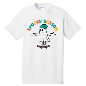 Ghost Skateboard Spooky Season Retro Halloween Costume Tall T-Shirt