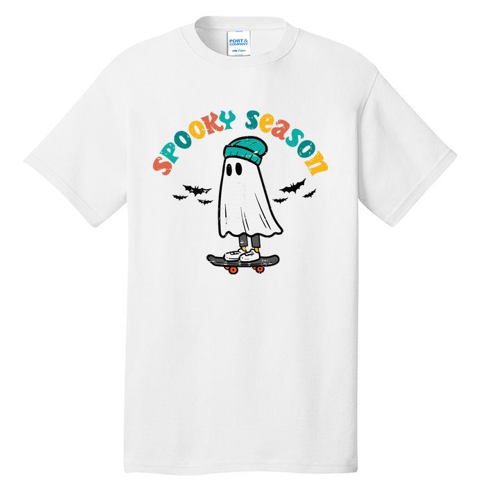 Ghost Skateboard Spooky Season Retro Halloween Costume Tall T-Shirt