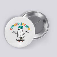 Ghost Skateboard Spooky Season Retro Halloween Costume Button