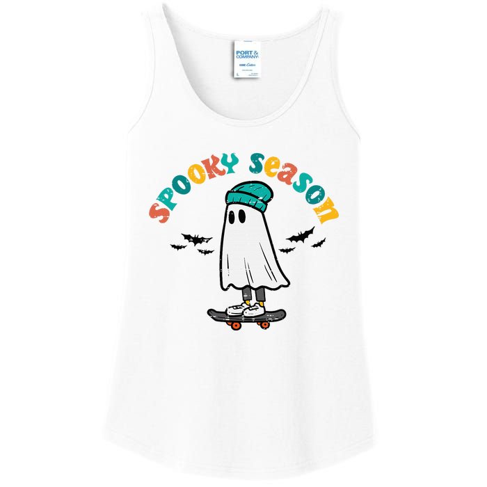 Ghost Skateboard Spooky Season Retro Halloween Costume Ladies Essential Tank