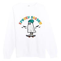 Ghost Skateboard Spooky Season Retro Halloween Costume Premium Crewneck Sweatshirt