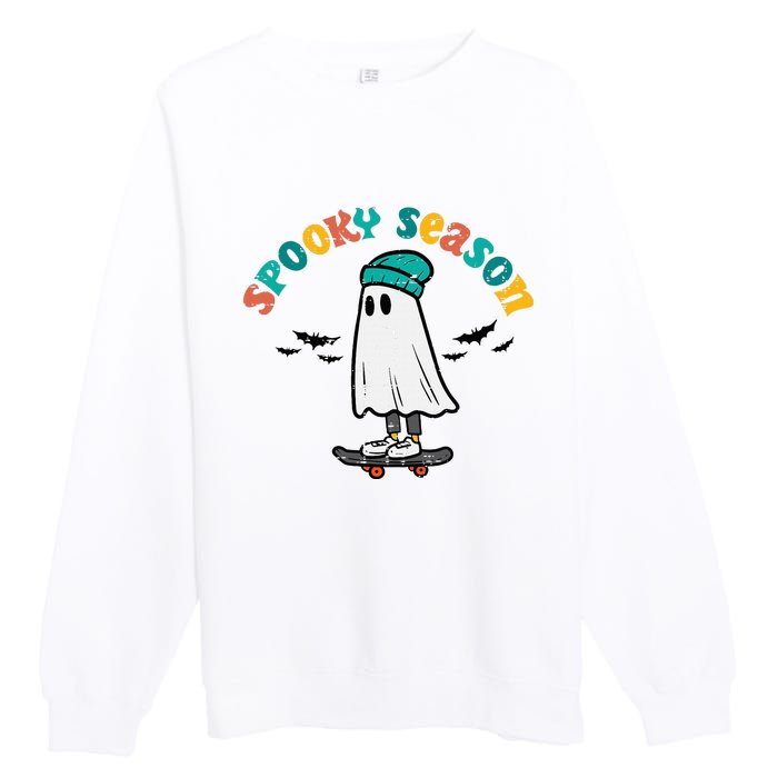 Ghost Skateboard Spooky Season Retro Halloween Costume Premium Crewneck Sweatshirt