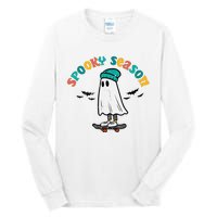 Ghost Skateboard Spooky Season Retro Halloween Costume Tall Long Sleeve T-Shirt