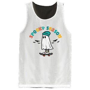 Ghost Skateboard Spooky Season Retro Halloween Costume Mesh Reversible Basketball Jersey Tank