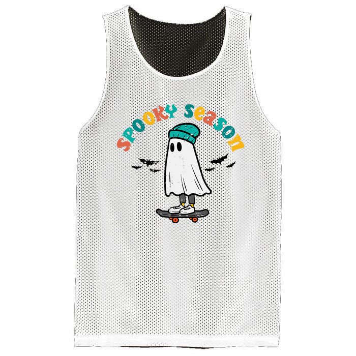 Ghost Skateboard Spooky Season Retro Halloween Costume Mesh Reversible Basketball Jersey Tank