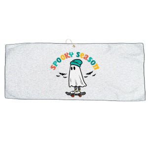 Ghost Skateboard Spooky Season Retro Halloween Costume Large Microfiber Waffle Golf Towel