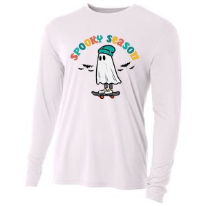 Ghost Skateboard Spooky Season Retro Halloween Costume Cooling Performance Long Sleeve Crew