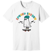 Ghost Skateboard Spooky Season Retro Halloween Costume Premium T-Shirt