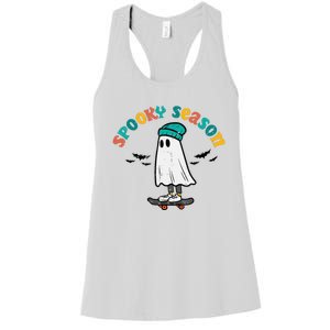 Ghost Skateboard Spooky Season Retro Halloween Costume Women's Racerback Tank