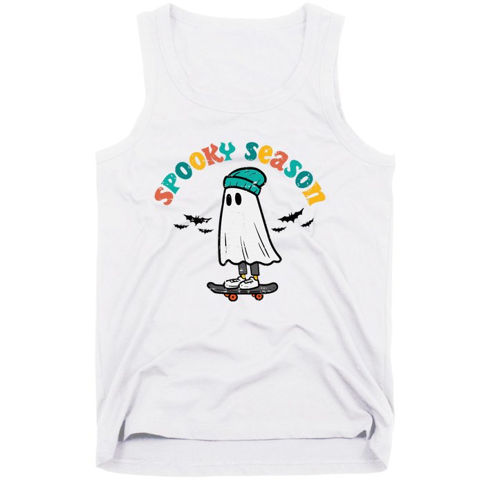 Ghost Skateboard Spooky Season Retro Halloween Costume Tank Top